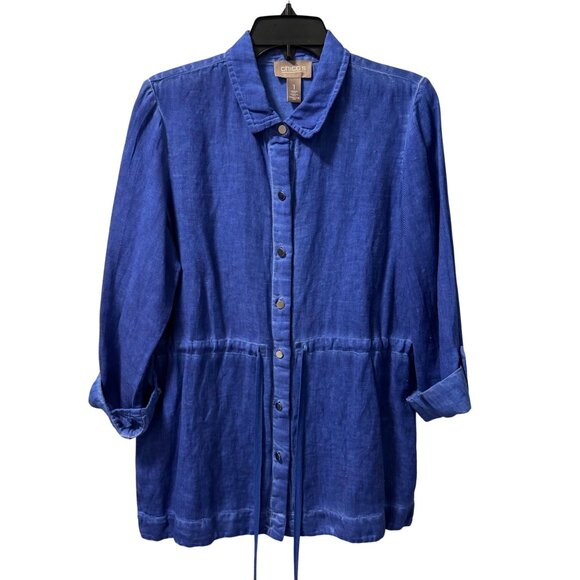 Chicos Womens Blue Shirt Jacket Size M 55% Cotton 45% Linen shirt - Picture 2 of 12